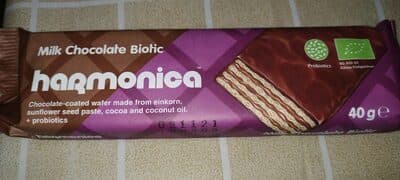 HARMONICA, ORGANIC CHOCOLATE COATED WAFER WITH PROBIOTICS 40 G 