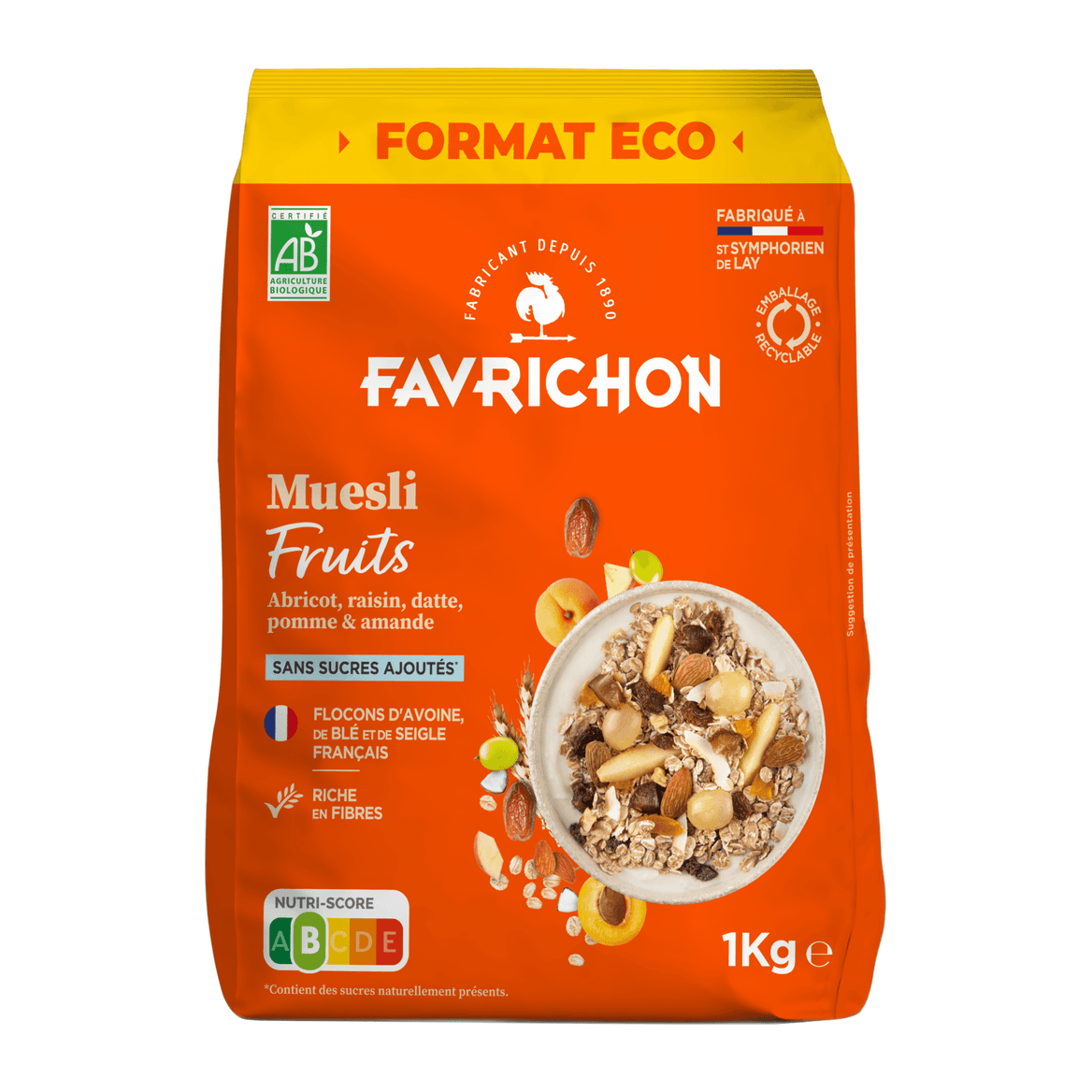 Favrichon, Tradition Muesli 60% Fruit & Seeds Bio,