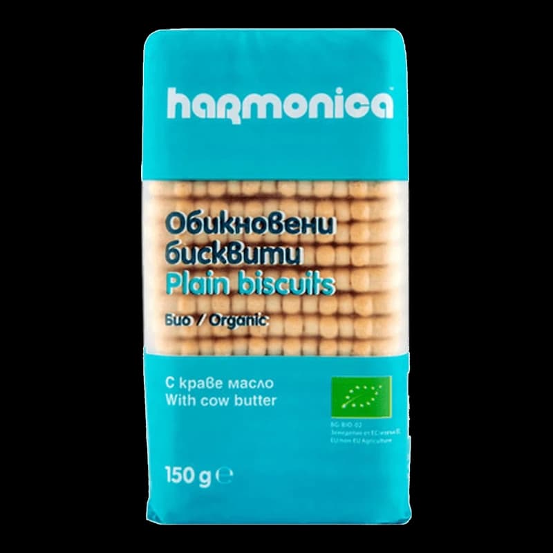HARMONICA, ORGANIC PLAIN BISCUITS WITH COW BUTTER 150 G 