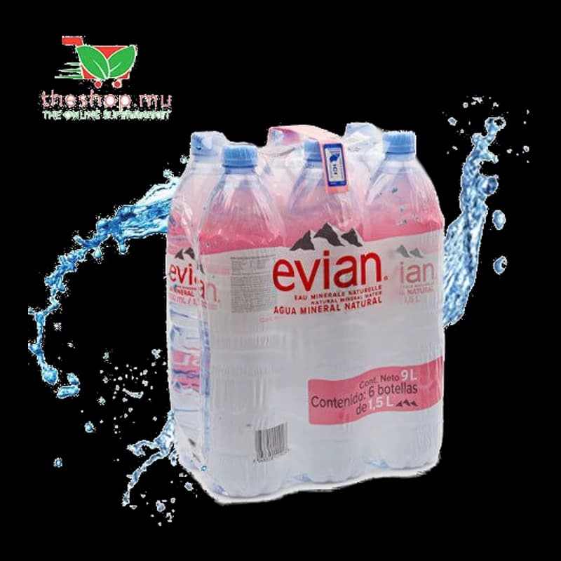Evian, Natural Mineral Water, 1.5L, Pack of 6