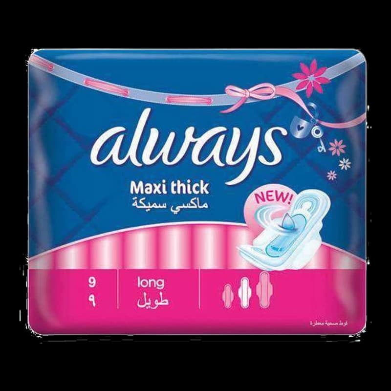 Always, Maxi Thick Long Pads, Pack of 9
