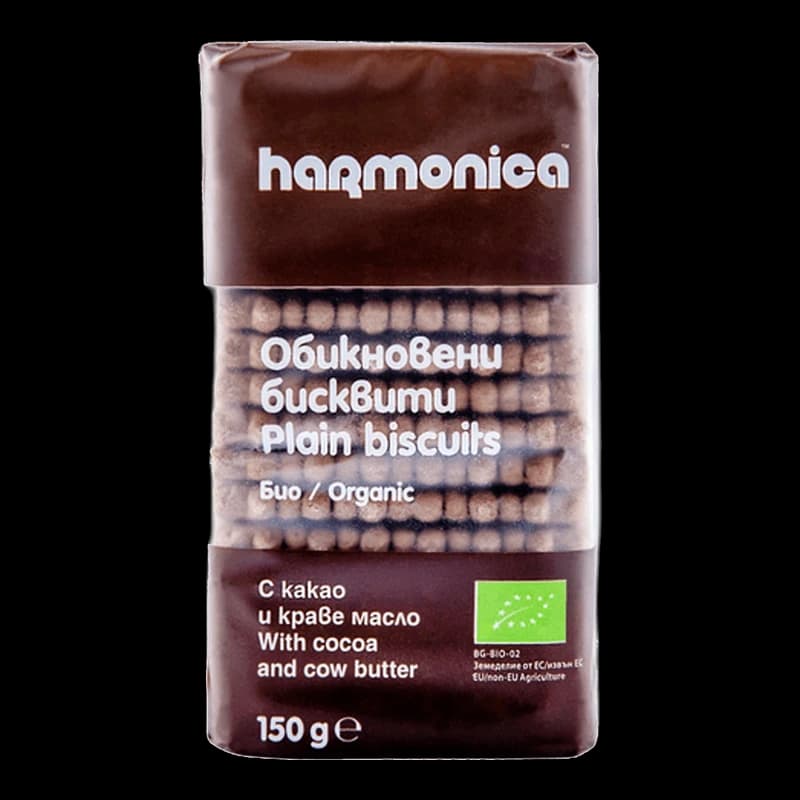 HARMONICA, ORGANIC PLAIN BISCUITS WITH COCOA AND COW 150 G 