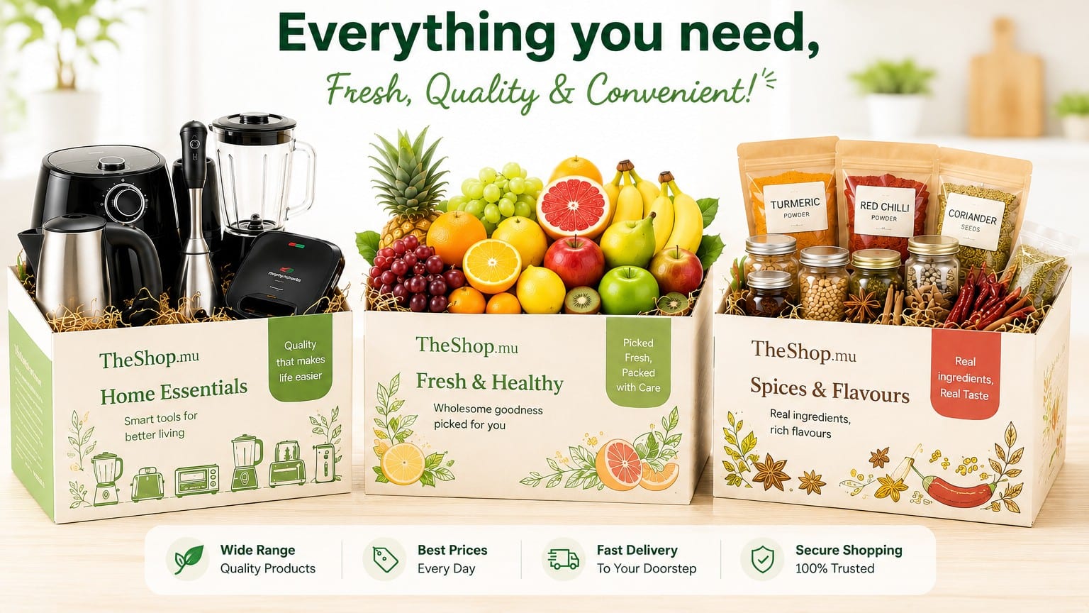 Everything you need, fresh to your door at TheShop.mu