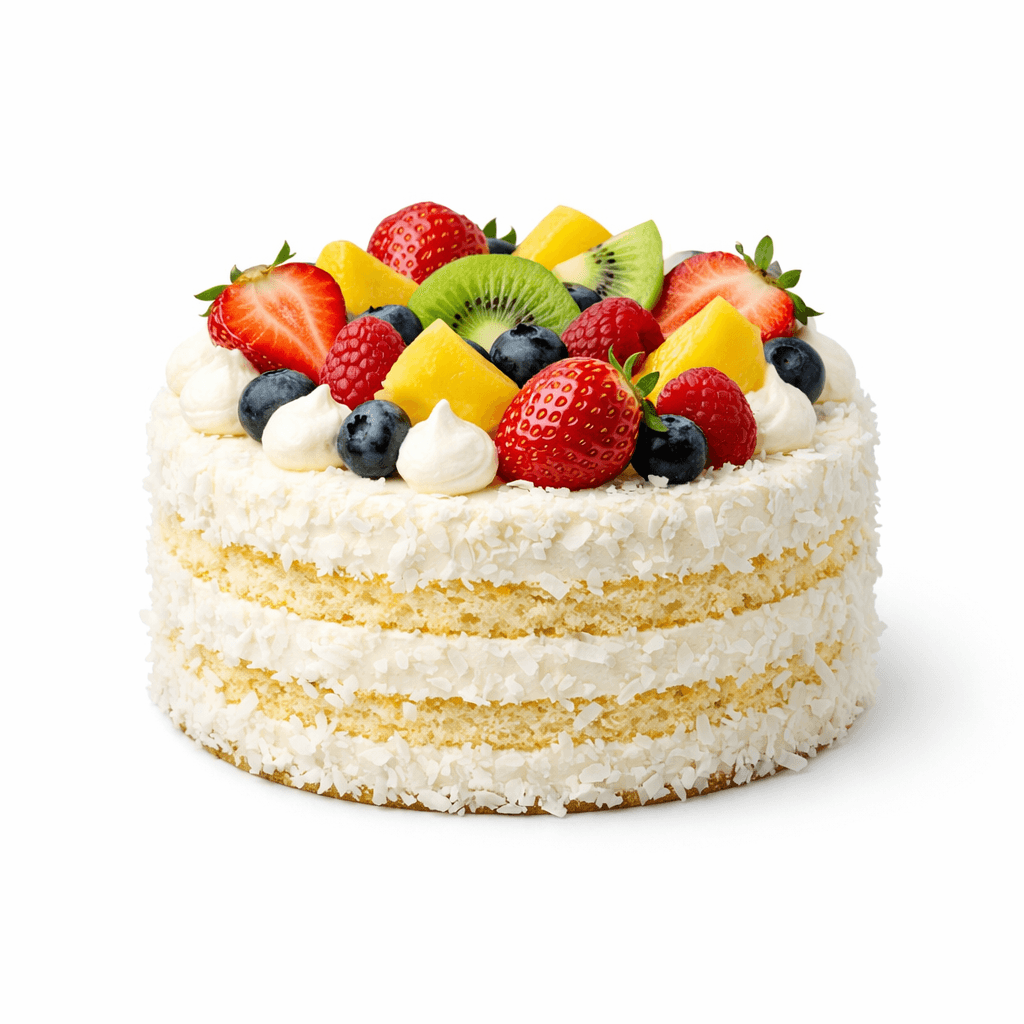 Gateau Genoise Vanille & Noix De Coco Avec Fruits