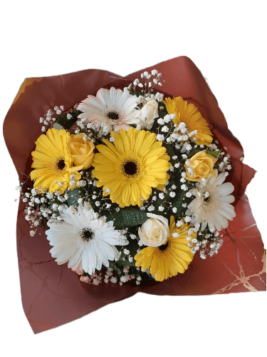 Sunny Serenade With Yellow & White Gerbera Flowers